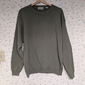 🫒 Green Cotton LT Sweater Classic Crewneck Preppy Academia Vintage